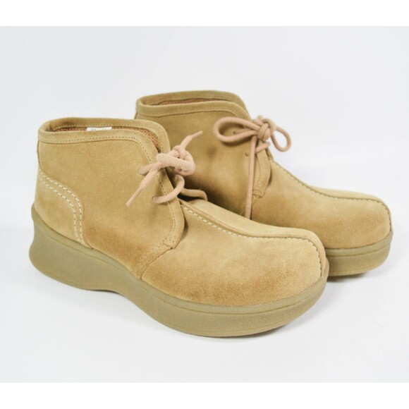 Lower East Side Shoes - Vintage 90's Lower East Side Beige Tan Suede Chunky Platform Boots Size 5.5